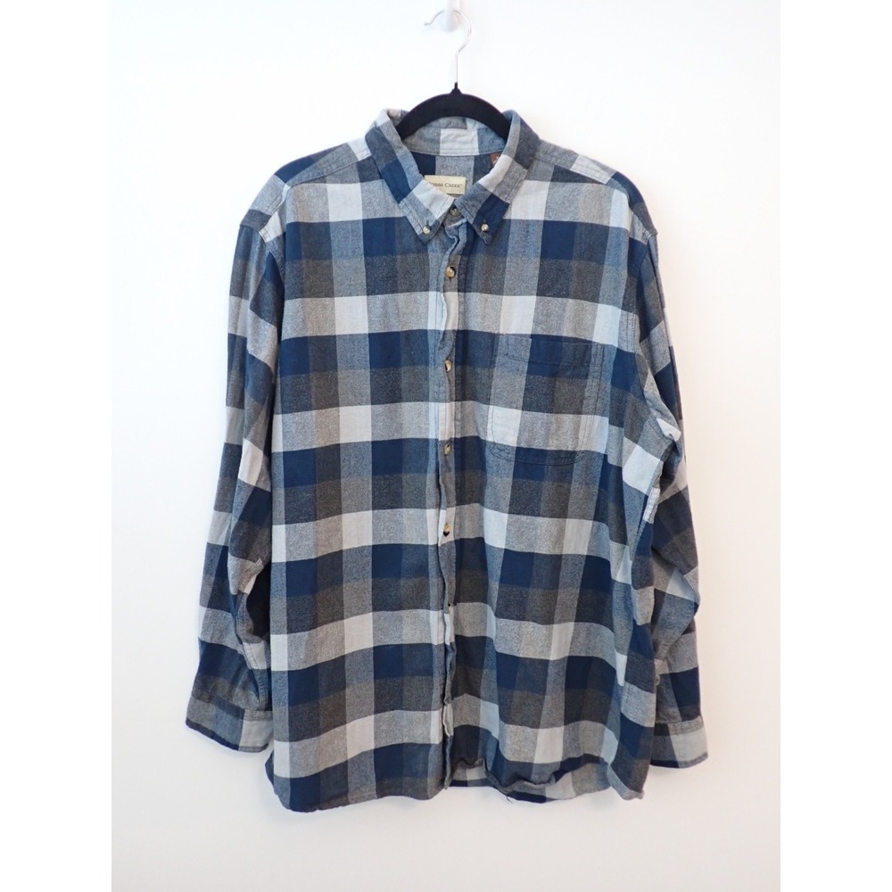 Hobbs Creek Shirt Mens XL Blue Gray Flannel Plaid Button Down Long Sleeve Casual